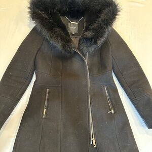 Ever New Black Winter Coat with removable Fur Hood